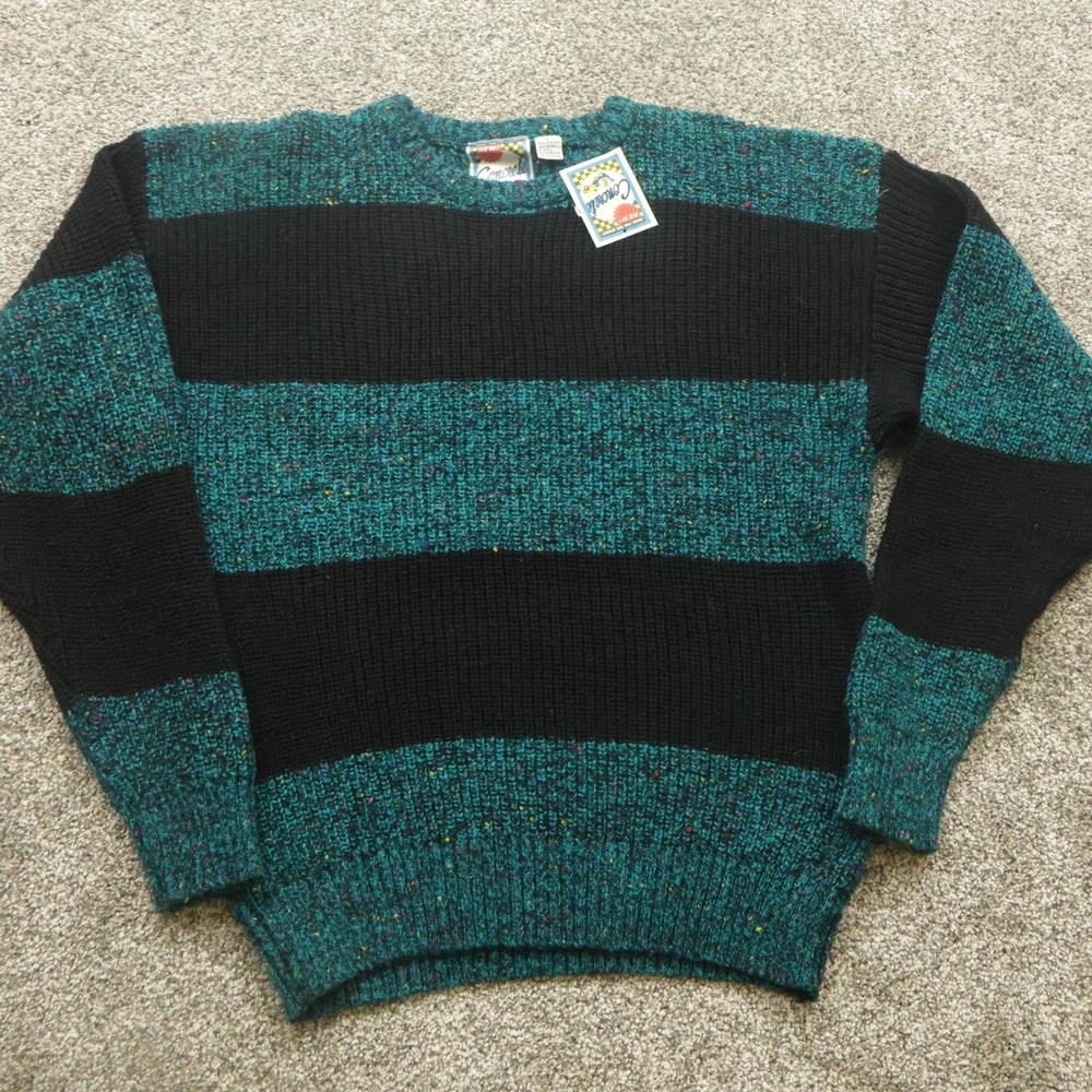 Vintage Concrete Sweater Mens XL Striped Wool Blend Crewneck 90s Retro statement